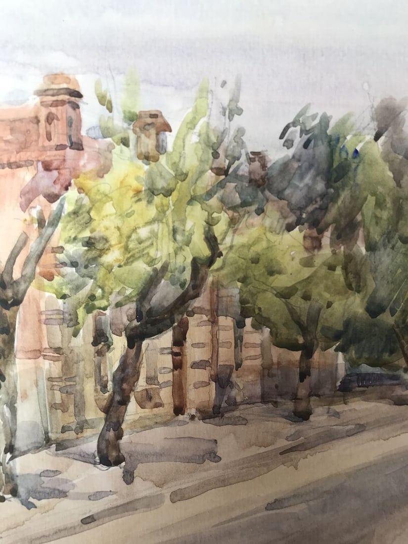 Watercolor painting City streets Unknown artist - 4