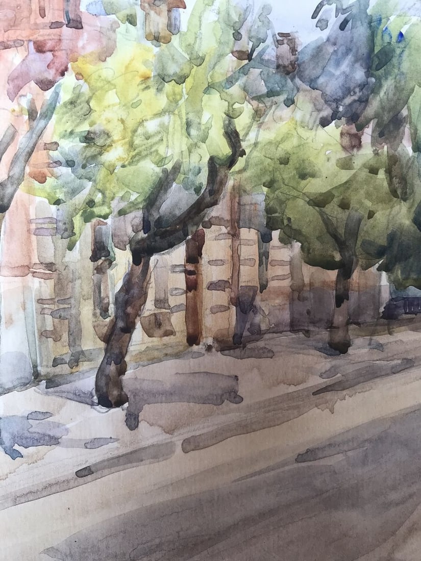 Watercolor painting City streets Unknown artist - 5