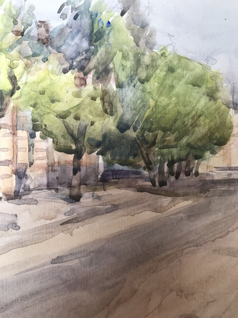 Watercolor painting City streets Unknown artist - 7