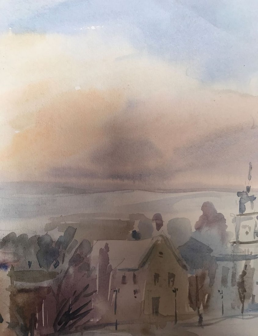 Watercolor painting Winter in the city Unknown artist - 8