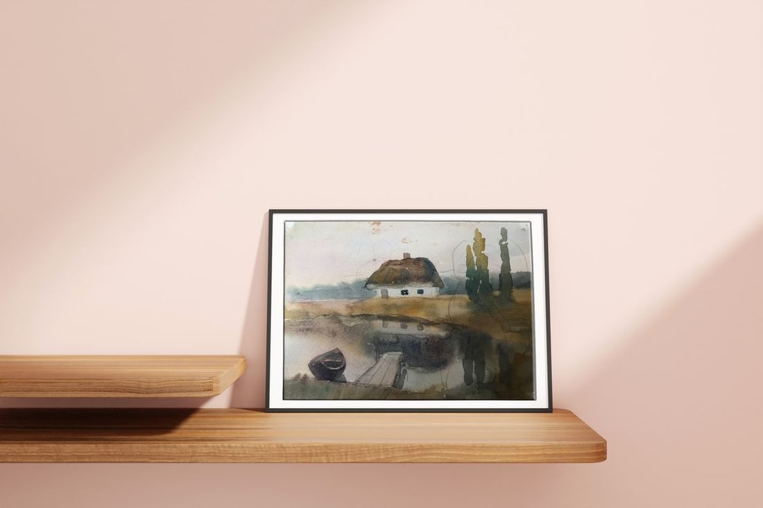 Watercolor painting House on the coast Unknown artist - 2