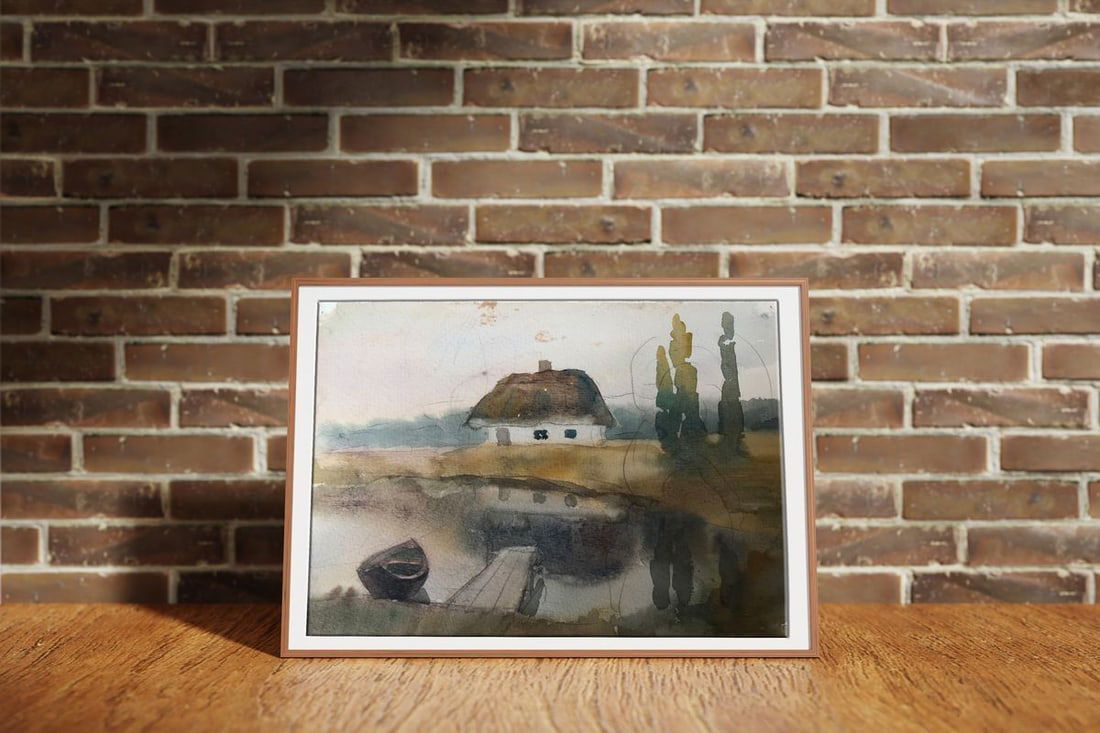 Watercolor painting House on the coast Unknown artist - 3