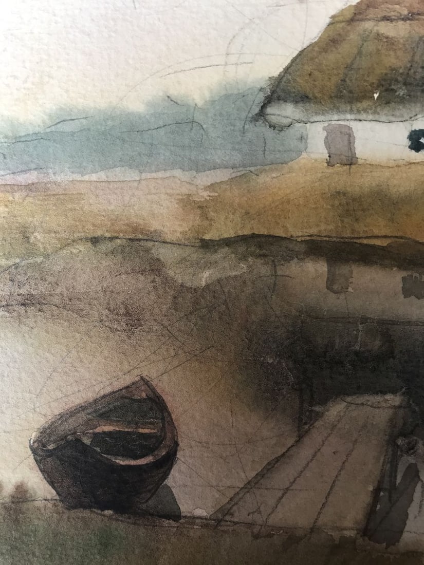 Watercolor painting House on the coast Unknown artist - 5