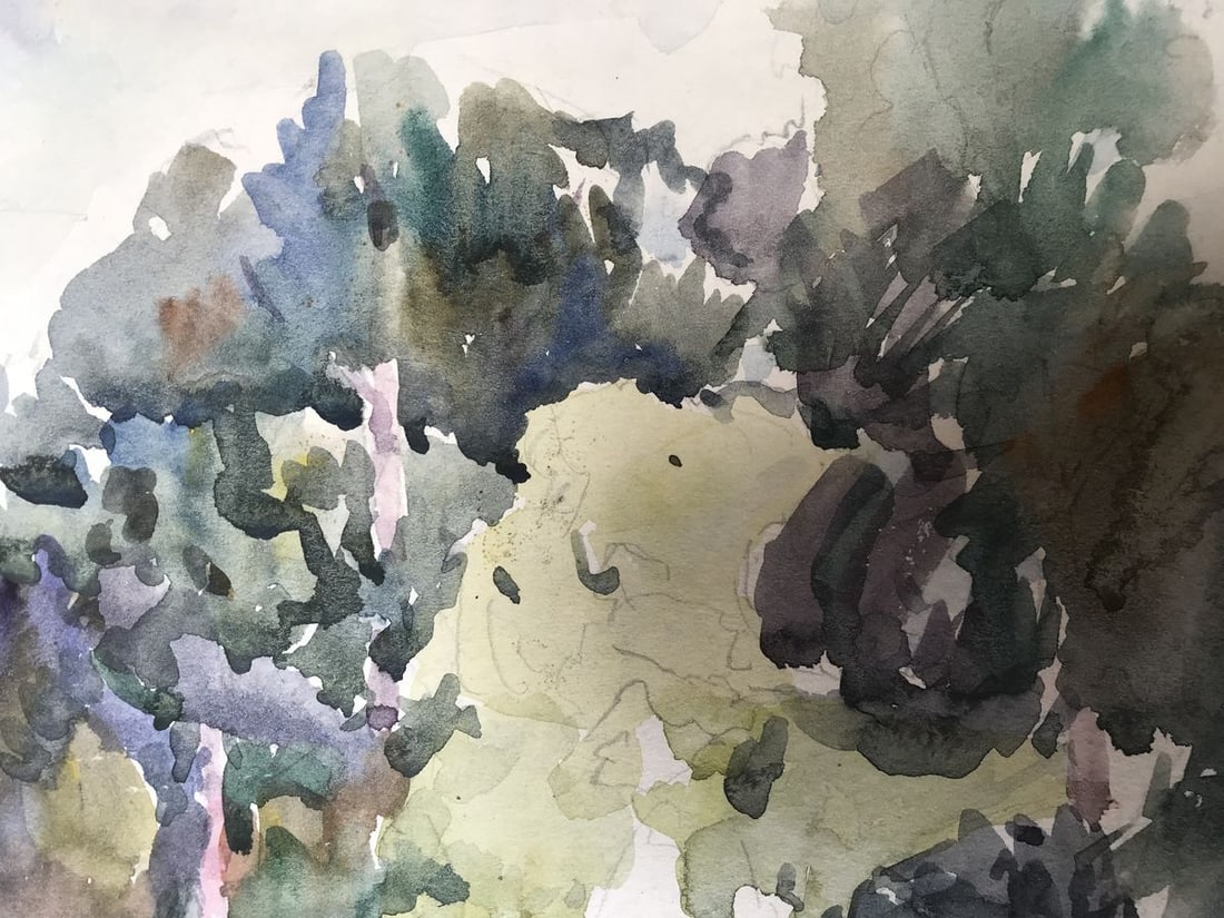 Watercolor painting City park with a bridge Unknown artist - 10