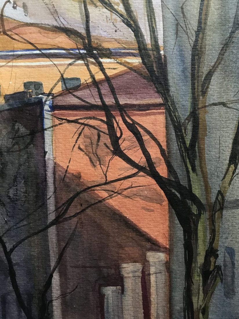 Watercolor painting Life in the city Unknown artist - 9