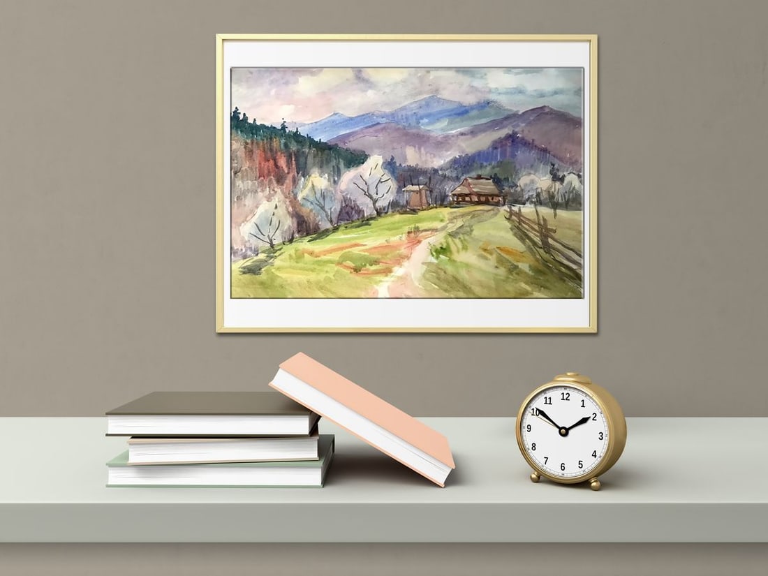 Watercolor painting House in the mountains Unknown artist - 3