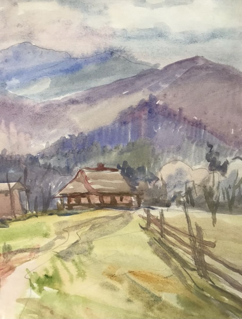 Watercolor painting House in the mountains Unknown artist - 8
