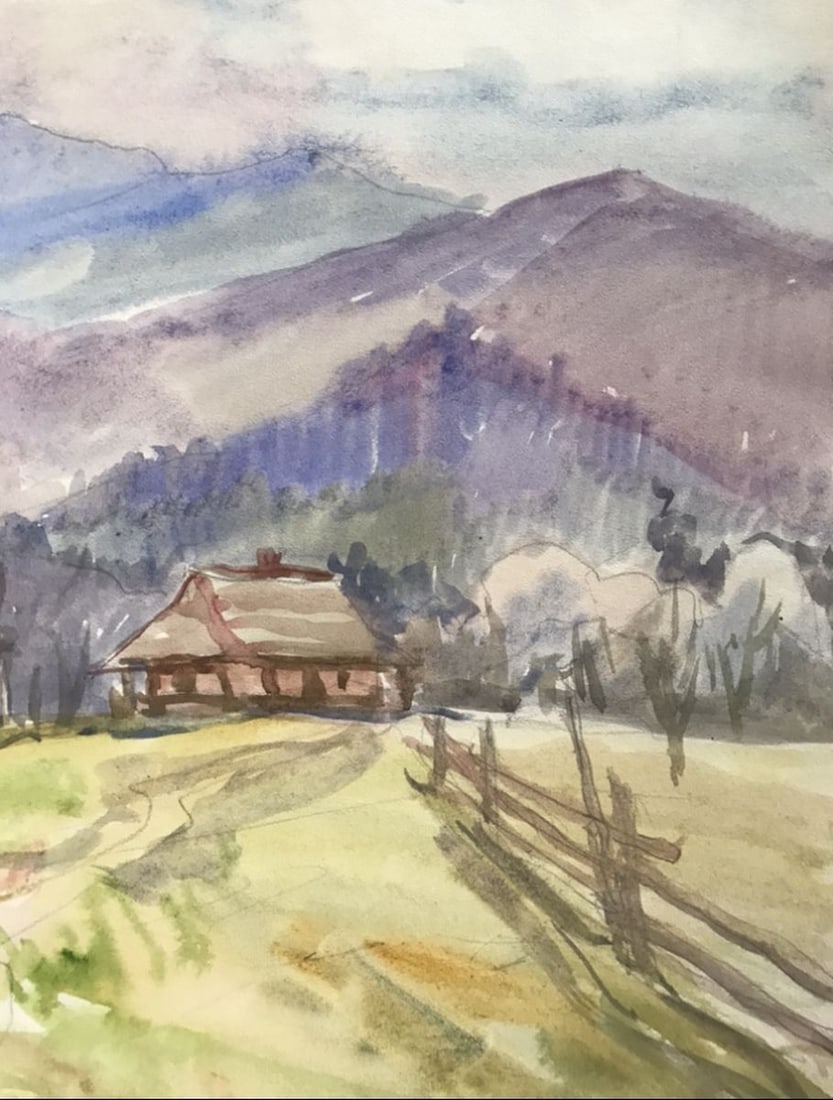 Watercolor painting House in the mountains Unknown artist - 9