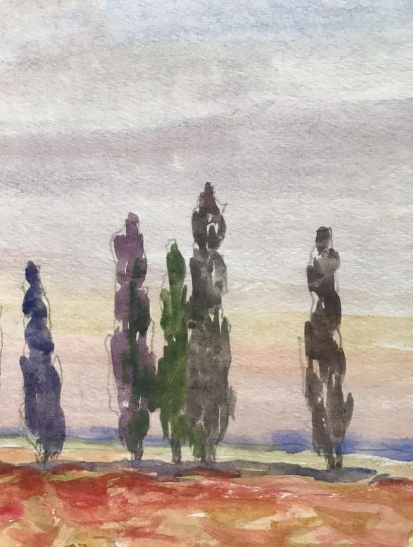 Watercolor painting Poppy field Unknown artist - 9