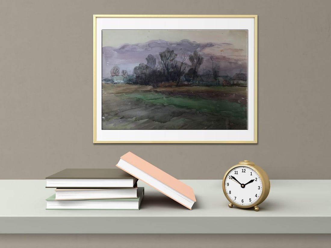 Watercolor painting Rural landscape Unknown artist - 2