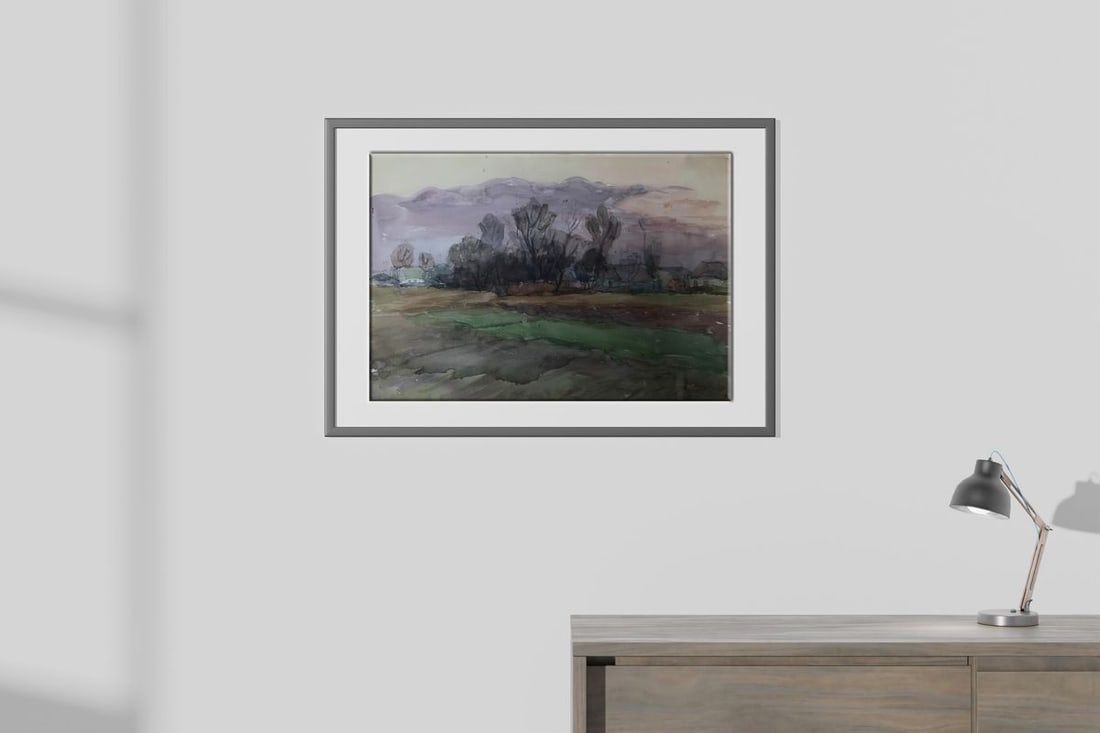 Watercolor painting Rural landscape Unknown artist - 3