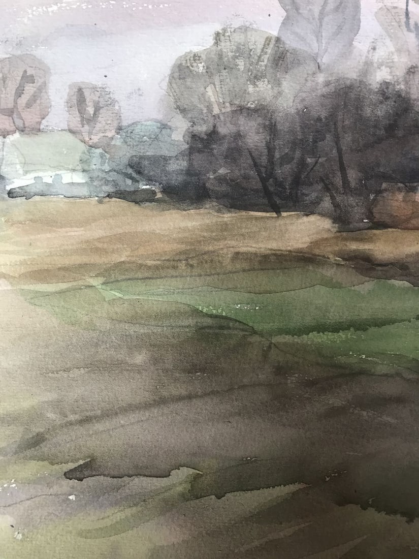 Watercolor painting Rural landscape Unknown artist - 5