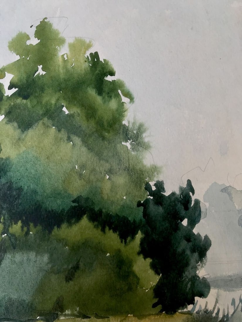 Watercolor painting River in the forest Litvinov Oleg Arkad'yevich - 5