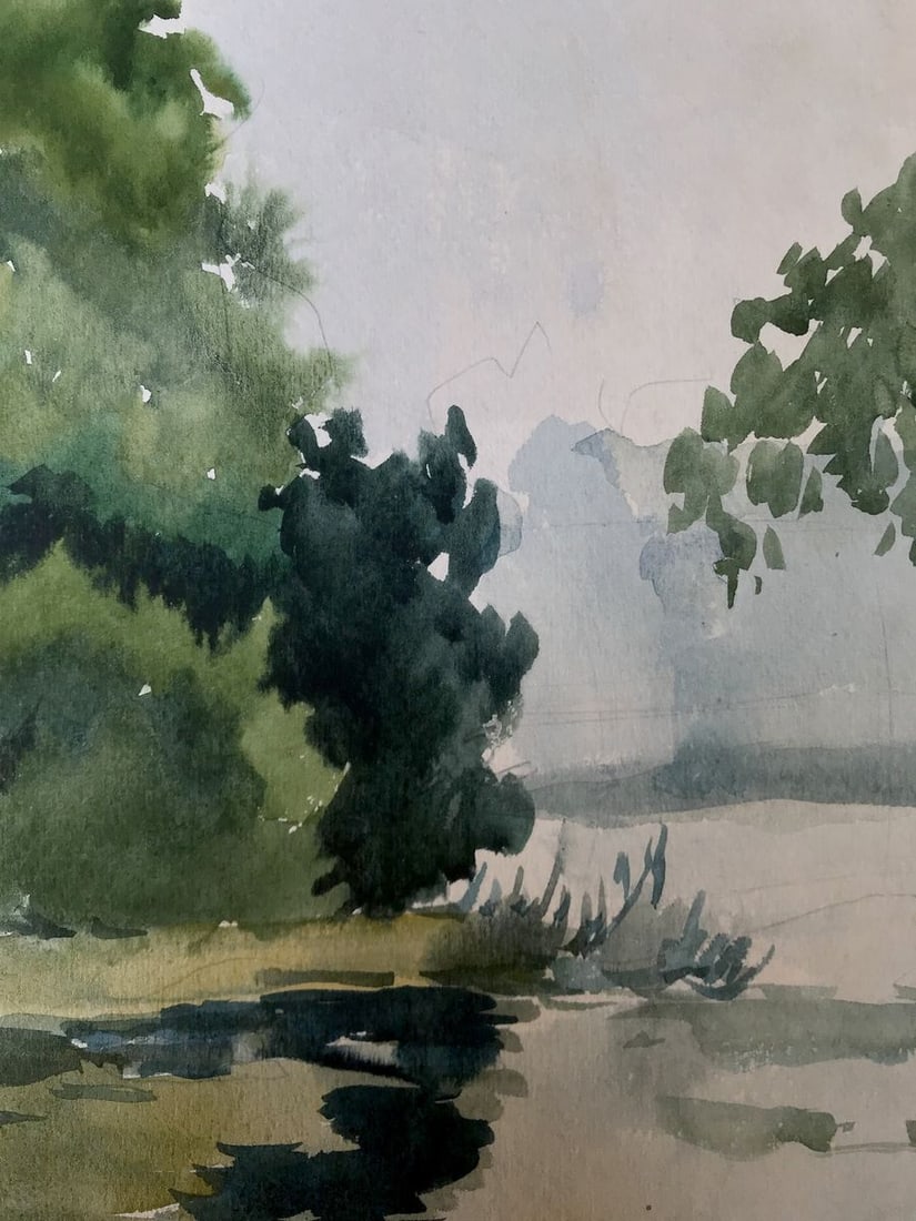 Watercolor painting River in the forest Litvinov Oleg Arkad'yevich - 8