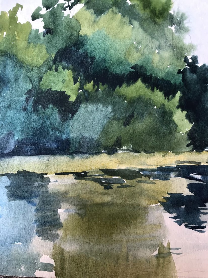 Watercolor painting River in the forest Litvinov Oleg Arkad'yevich - 9