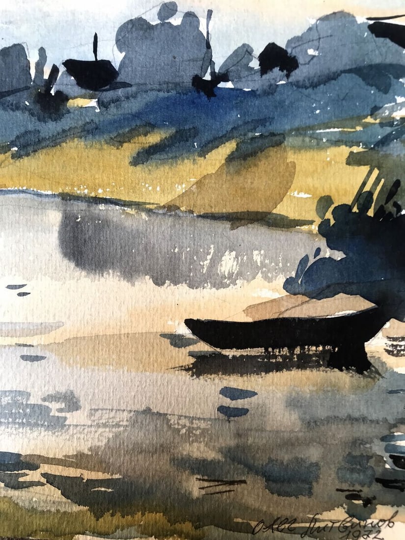 Watercolor painting Fishing holiday Litvinov Oleg Arkad'yevich - 11