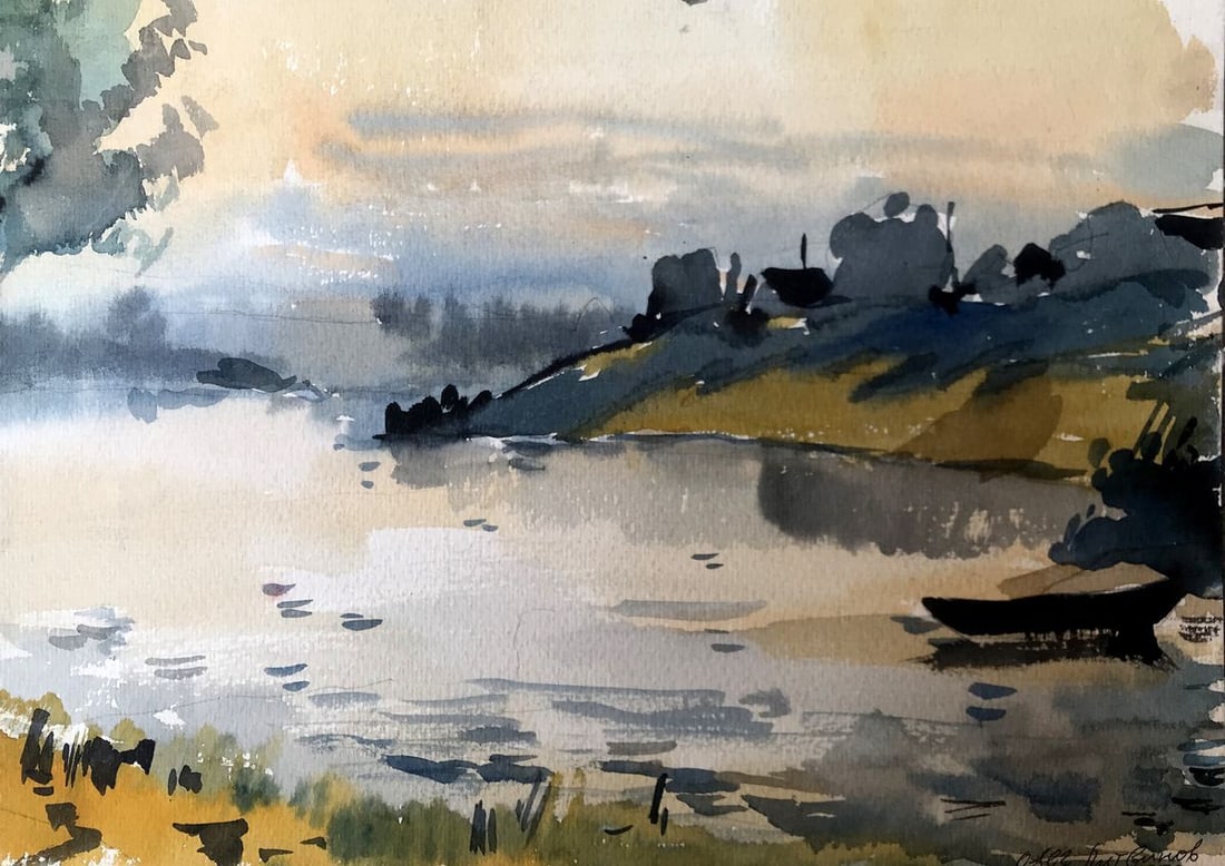 Watercolor painting Fishing holiday Litvinov Oleg Arkad'yevich (1 of 12)