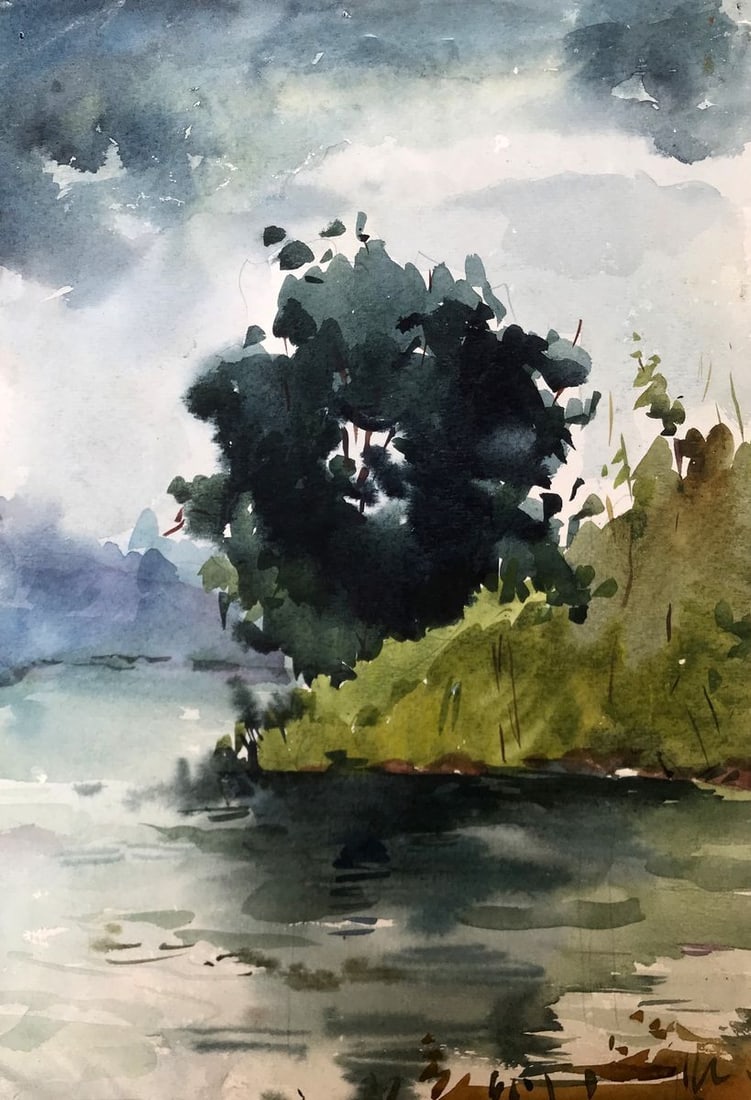 Watercolor painting On the shore in the forest Litvinov Oleg Arkad'yevich (1 of 12)