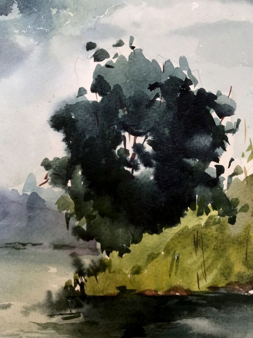 Watercolor painting On the shore in the forest Litvinov Oleg Arkad'yevich - 4