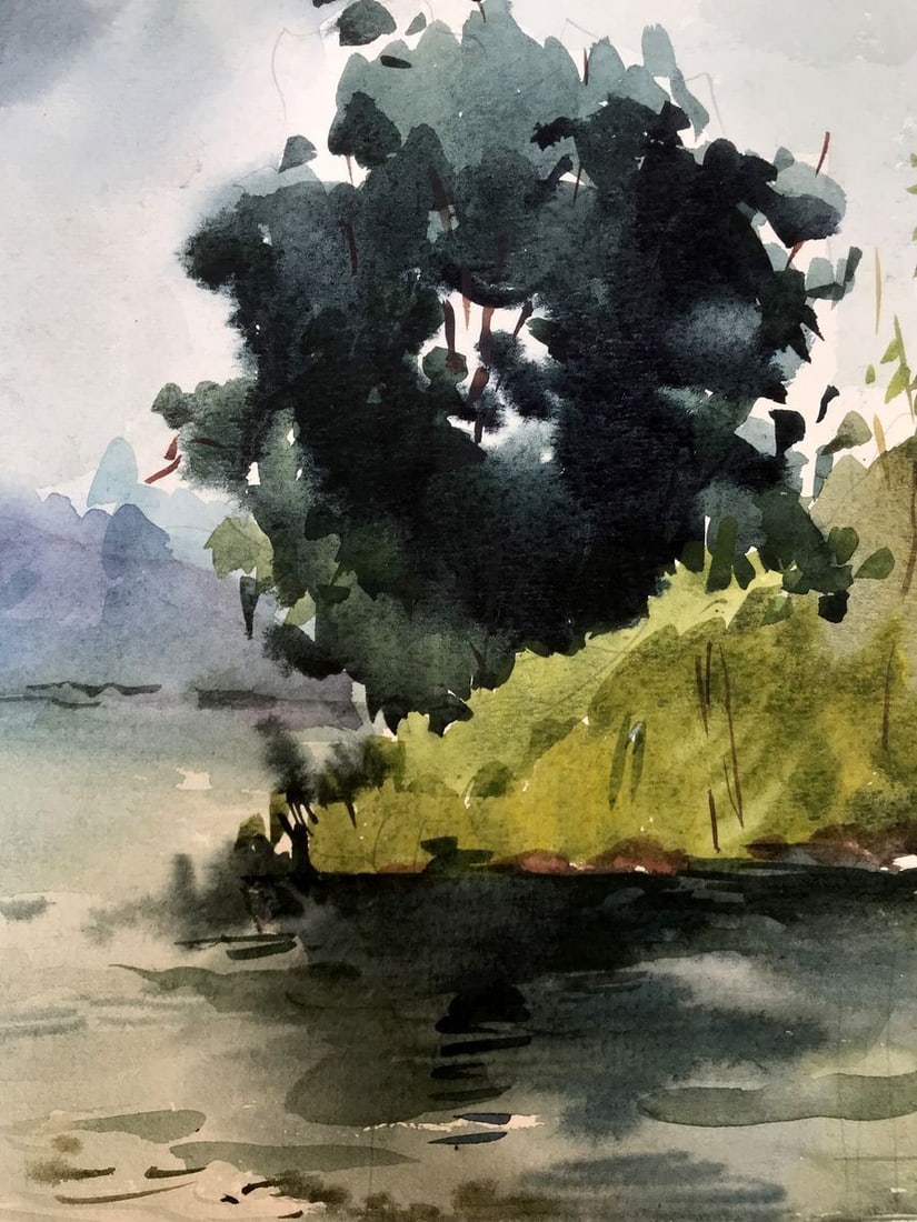 Watercolor painting On the shore in the forest Litvinov Oleg Arkad'yevich - 6