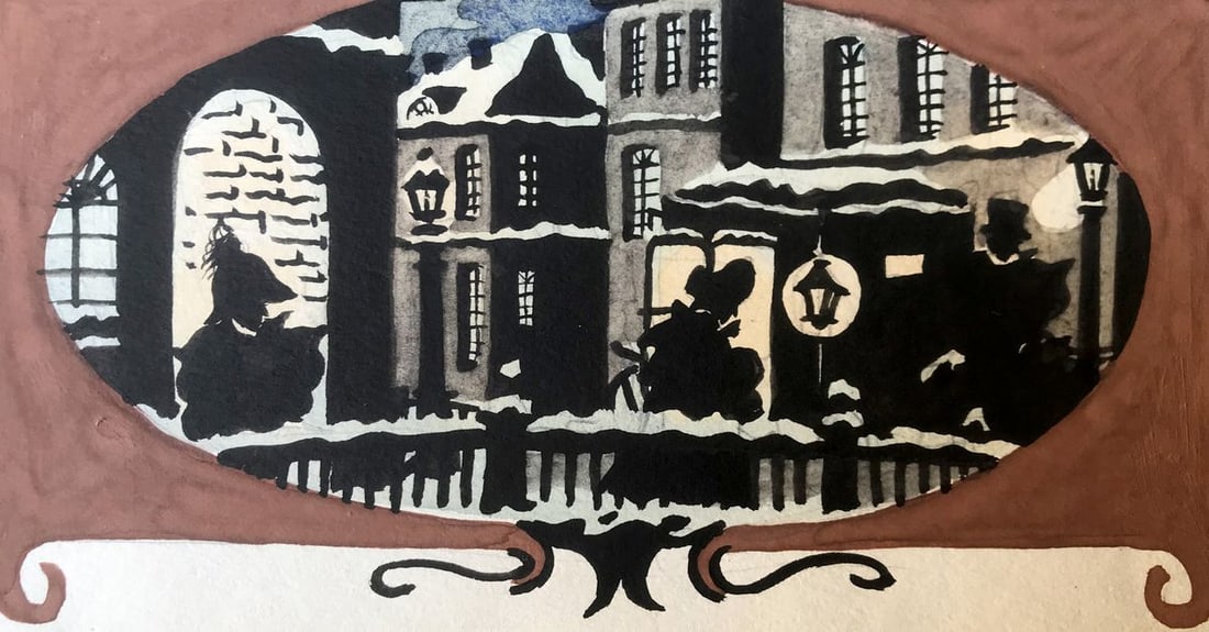 Watercolor painting On Bridge Alexander Arkadievich Litvinov: Title: Watercolor painting On Bridge Alexander Arkadievich Litvinov Description: NoAAA2943"On the Bridge" is a captivating watercolor painting that presents a mesmerizing winter cityscape illuminated