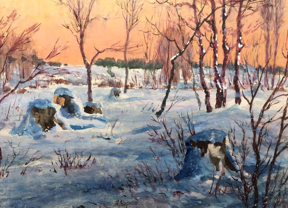 Watercolor painting Winter morning Cherkas A.G. - 5