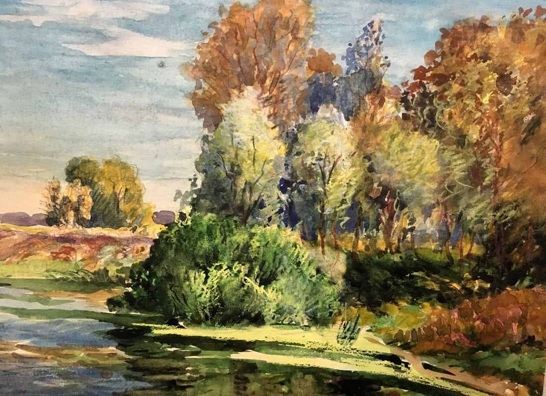Watercolor painting Lake by the path Cherkas A.G. - 7