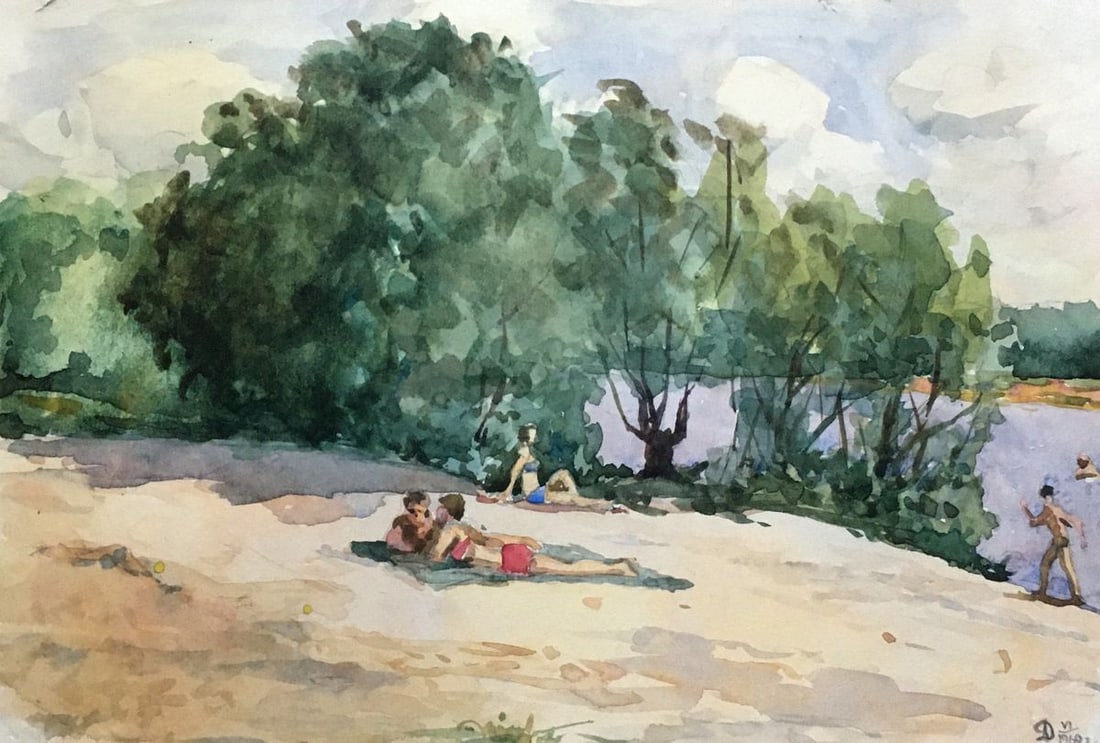 Watercolor painting Etude on the river Dmitry Lednev (1 of 8)