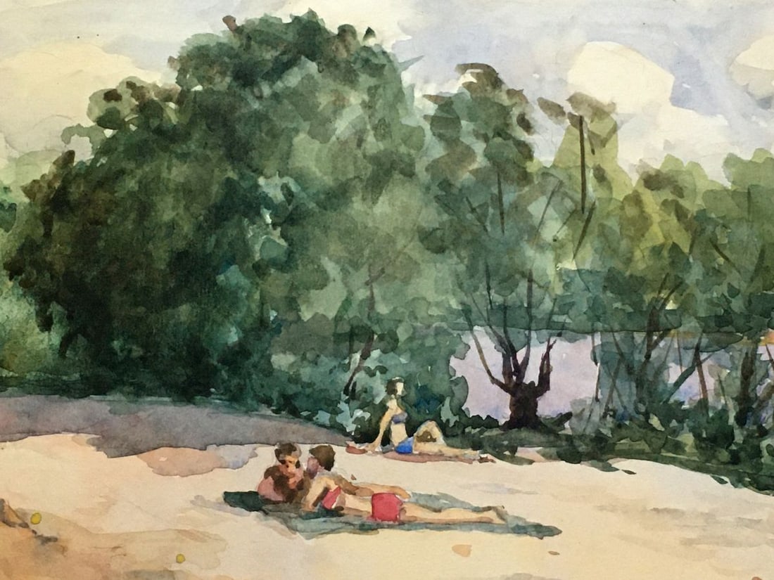 Watercolor painting Etude on the river Dmitry Lednev - 7