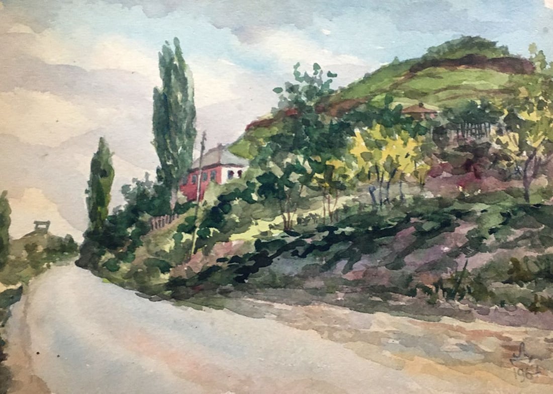 Watercolor painting Road to the city Dmitry Lednev - 2