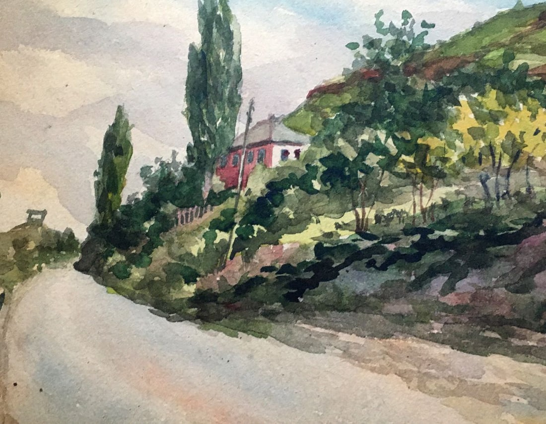 Watercolor painting Road to the city Dmitry Lednev - 4