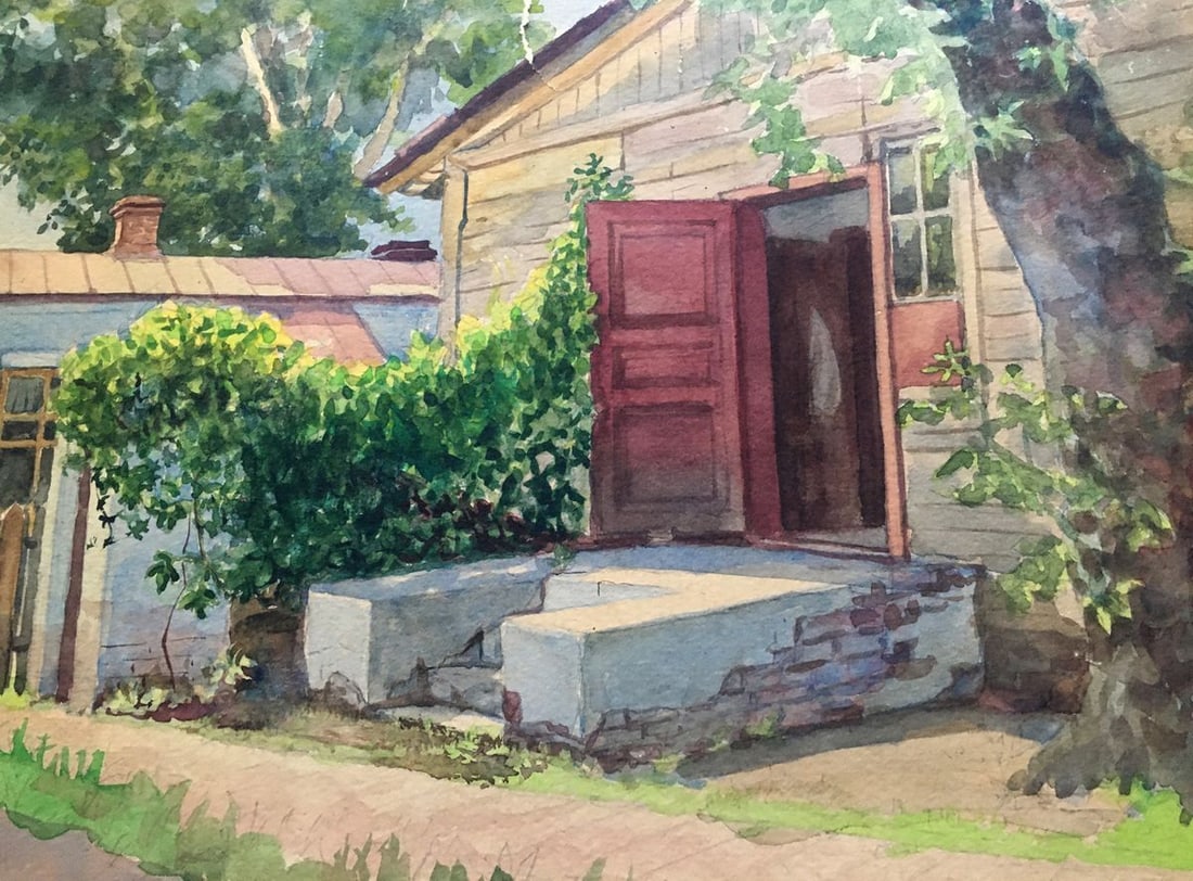 Watercolor painting Our courtyard Dmitry Lednev - 3