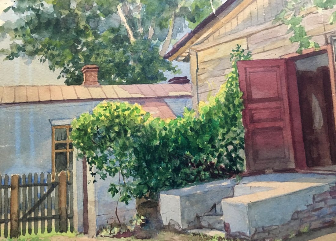 Watercolor painting Our courtyard Dmitry Lednev - 4