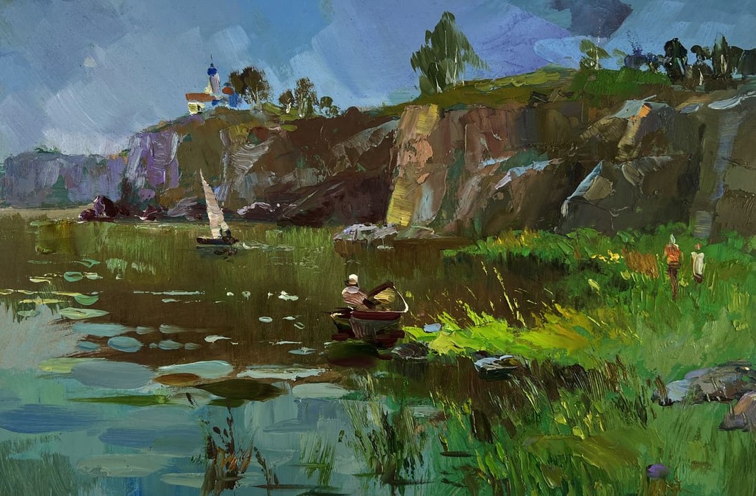 Oil painting River flows through rocky cliffs Yuriy Suprunchuk - 3