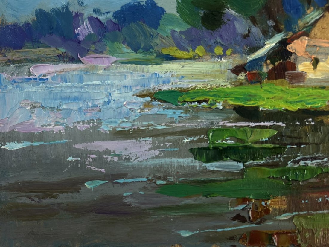 Oil painting The river flows past the village Yuriy Suprunchuk - 6