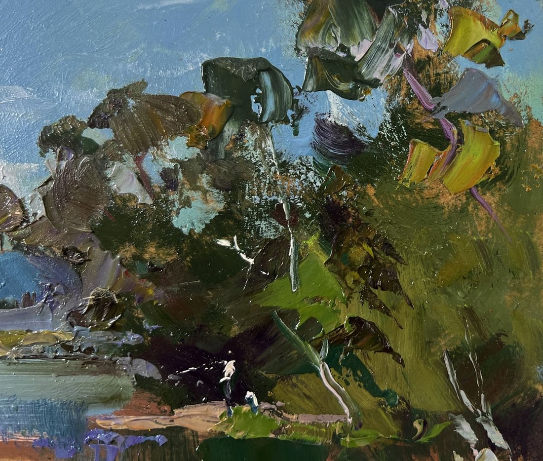 Oil painting River with boats along the shore Yuriy Suprunchuk - 4