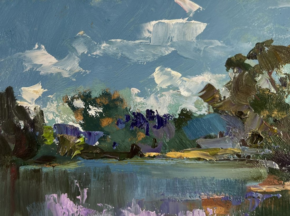 Oil painting River with boats along the shore Yuriy Suprunchuk - 7