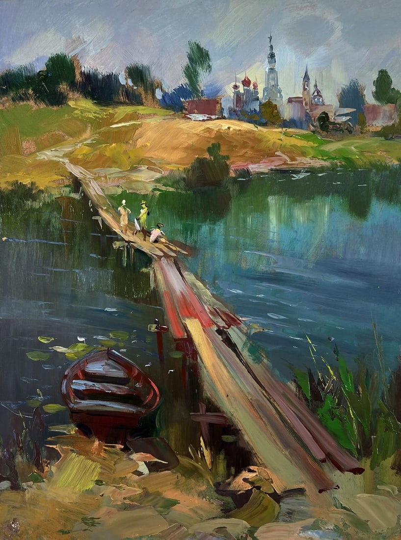 Oil painting Children are walking by the river Yuriy Suprunchuk - 3