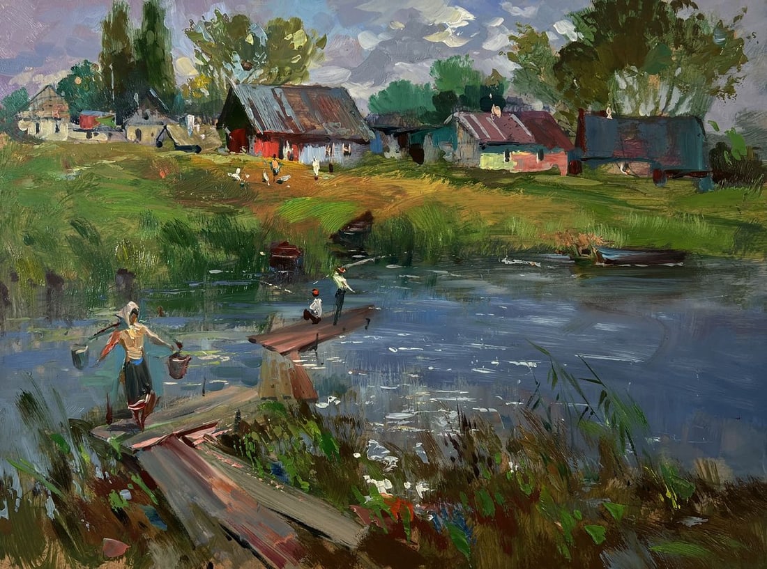Oil painting Life by the village river Yuriy Suprunchuk - 3