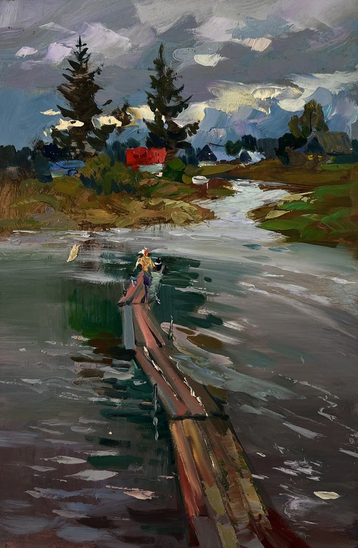 Oil painting Girl on the river bridge Yuriy Suprunchuk - 3