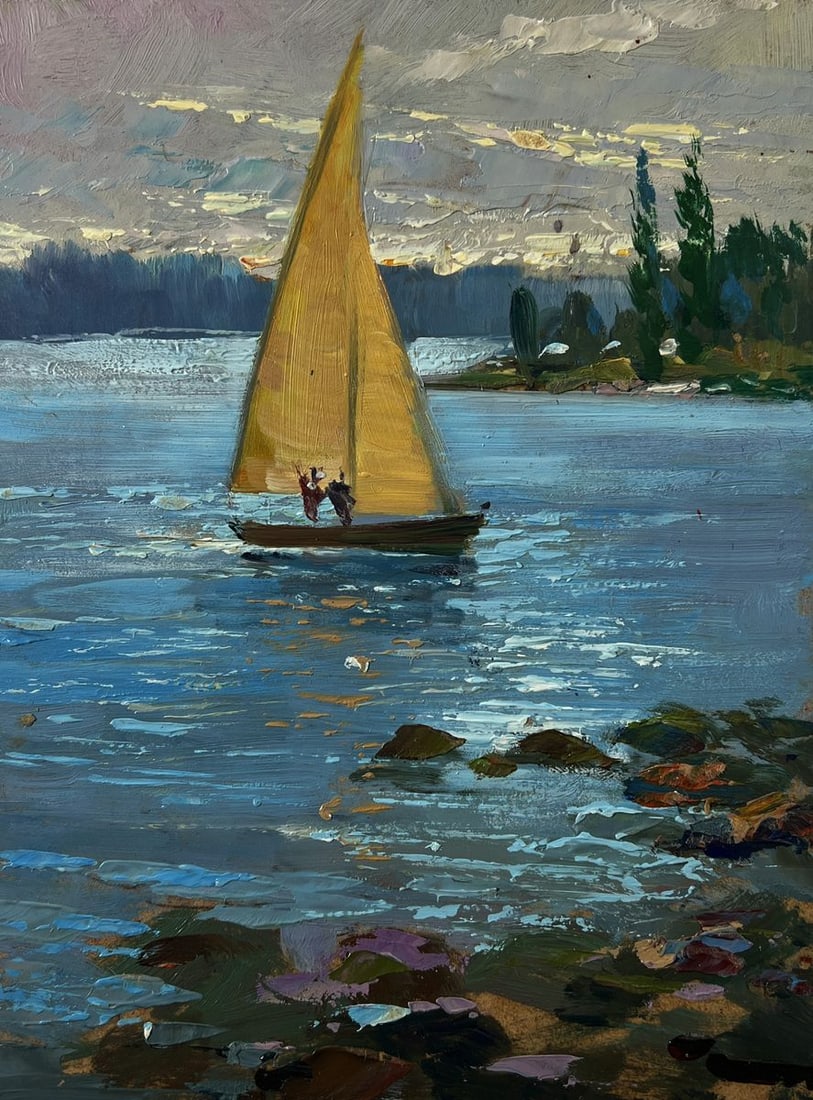 Oil painting A sailboat on the river Yuriy Suprunchuk - 3