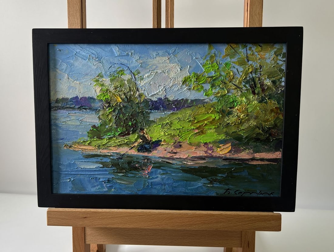 Oil painting Morning fishing Boris Serdyuk: Title: Oil painting Morning fishing Boris Serdyuk Description: NoAAA5738 The Oil painting Cardboard titled "Morning fishing" captures the quiet poetry of a simple moment at the riverbank, when time
