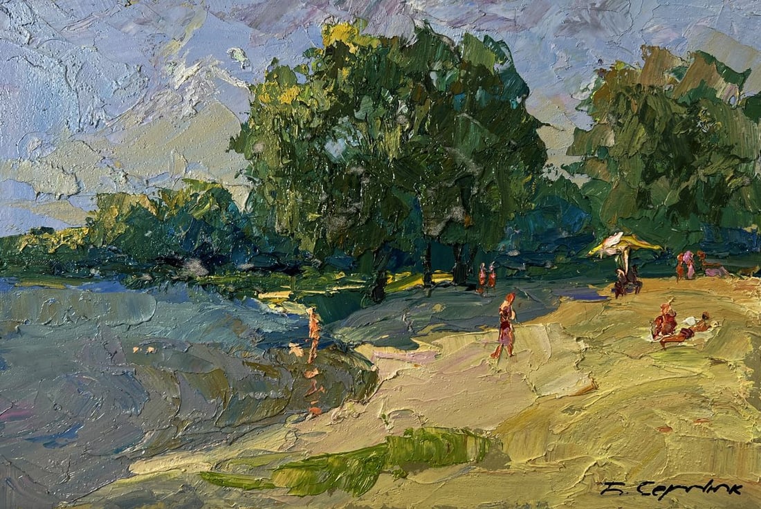 Oil painting People are relaxing on the river Boris Serdyuk - 3