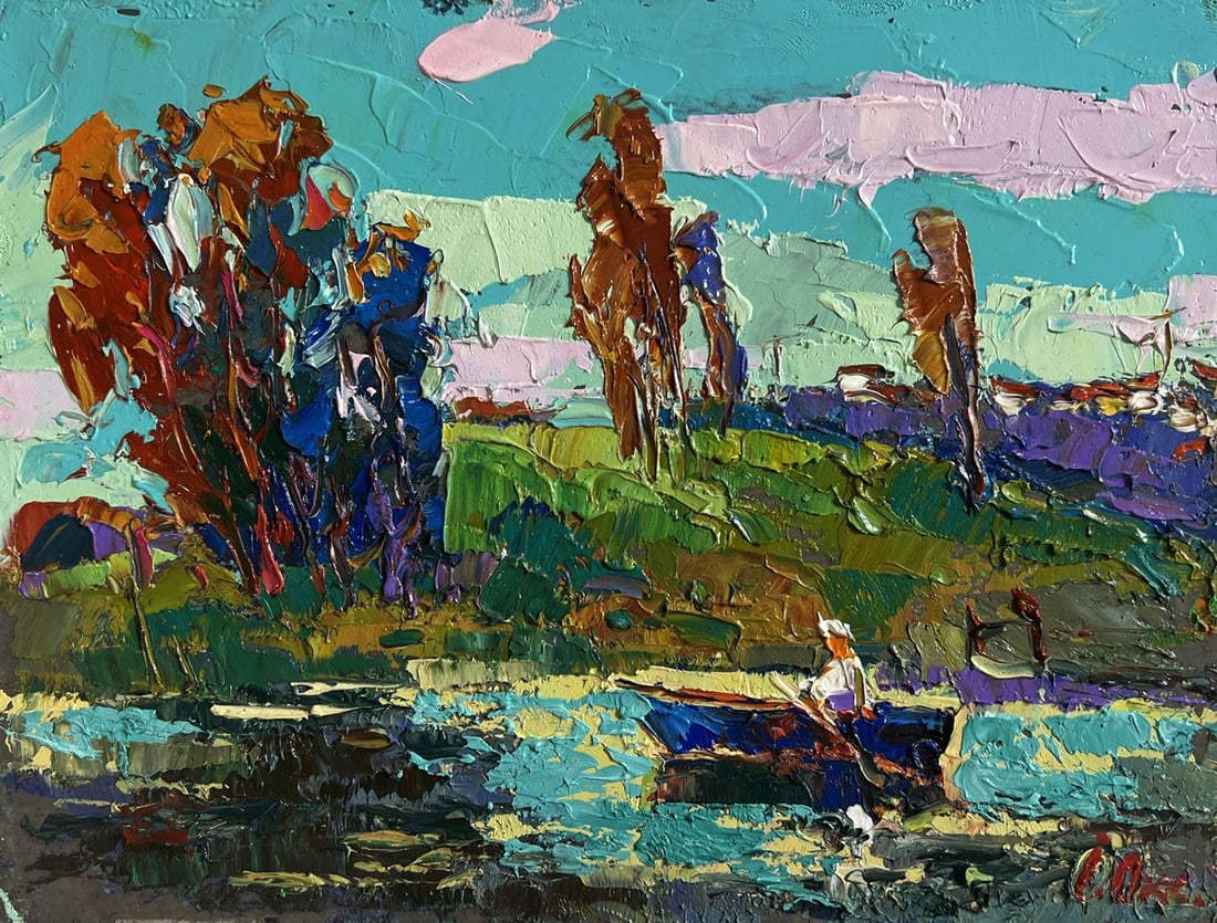 Oil painting Relaxation on the river Oksana Kalenyuk - 3
