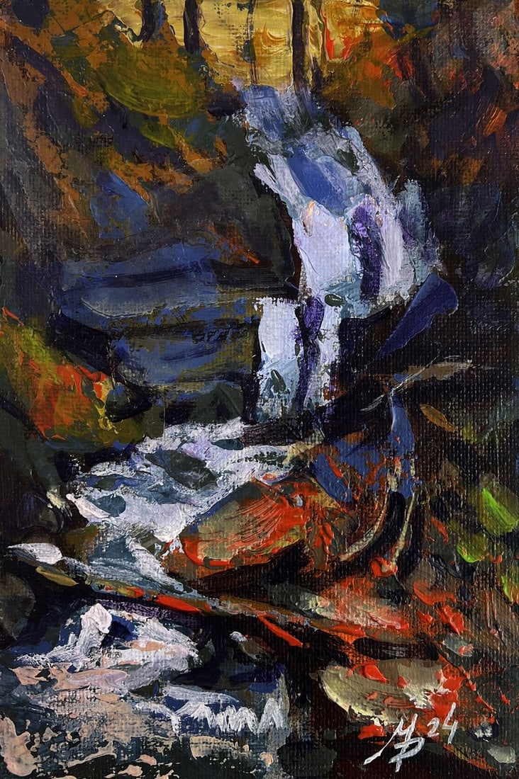 Acrylic painting A babbling brook in the forest Mykhailo Patskan - 3