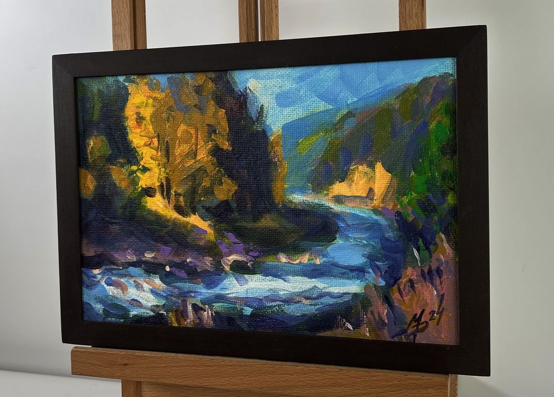 Acrylic painting Fast river in the forest Mykhailo Patskan - 2