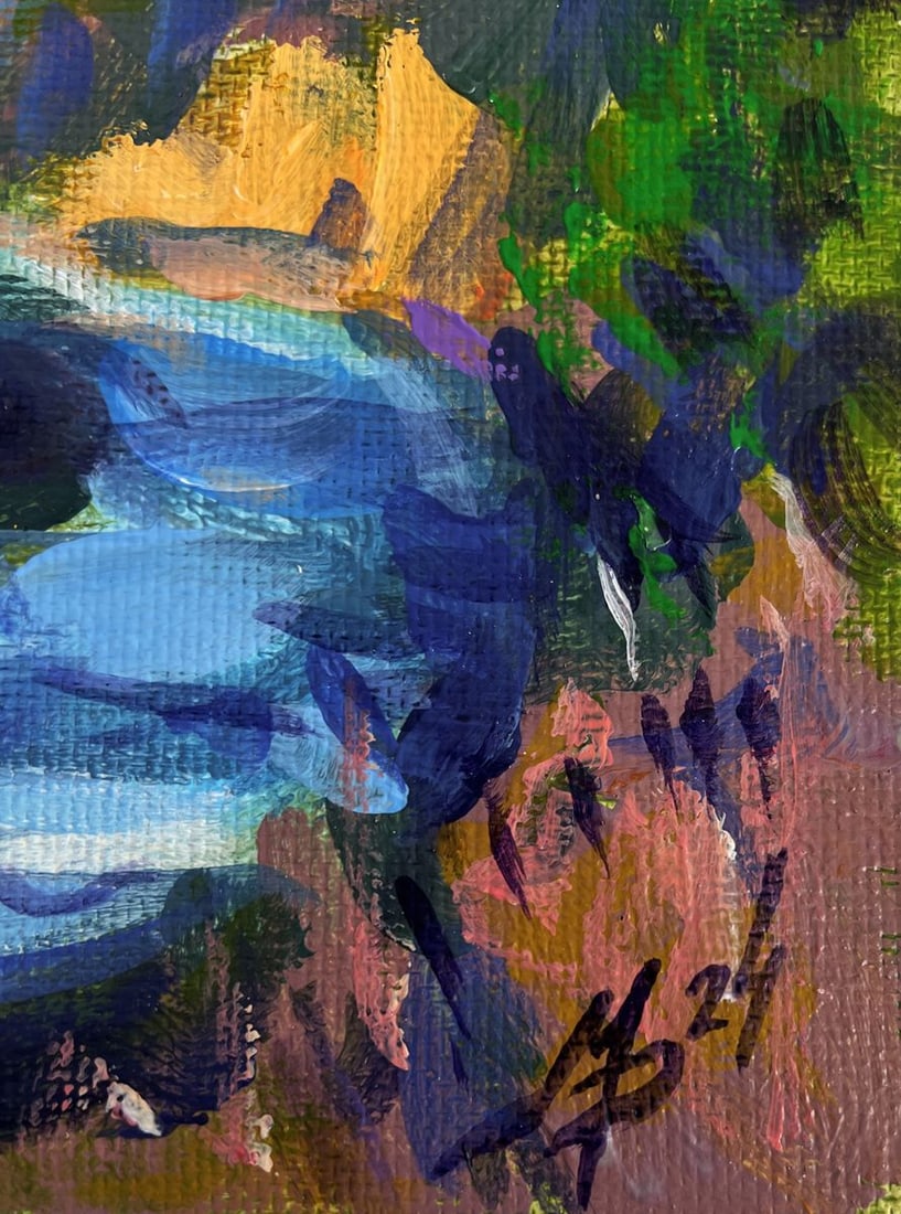 Acrylic painting Fast river in the forest Mykhailo Patskan - 9