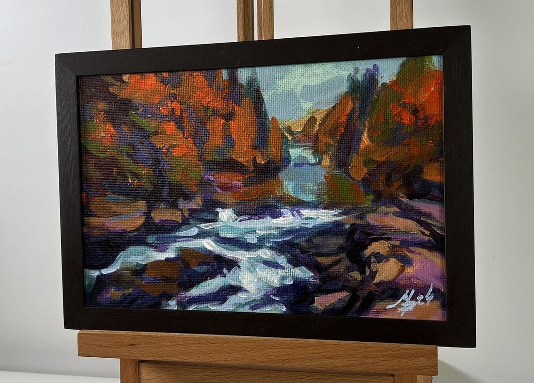 Acrylic painting Mountain river Mykhailo Patskan - 2
