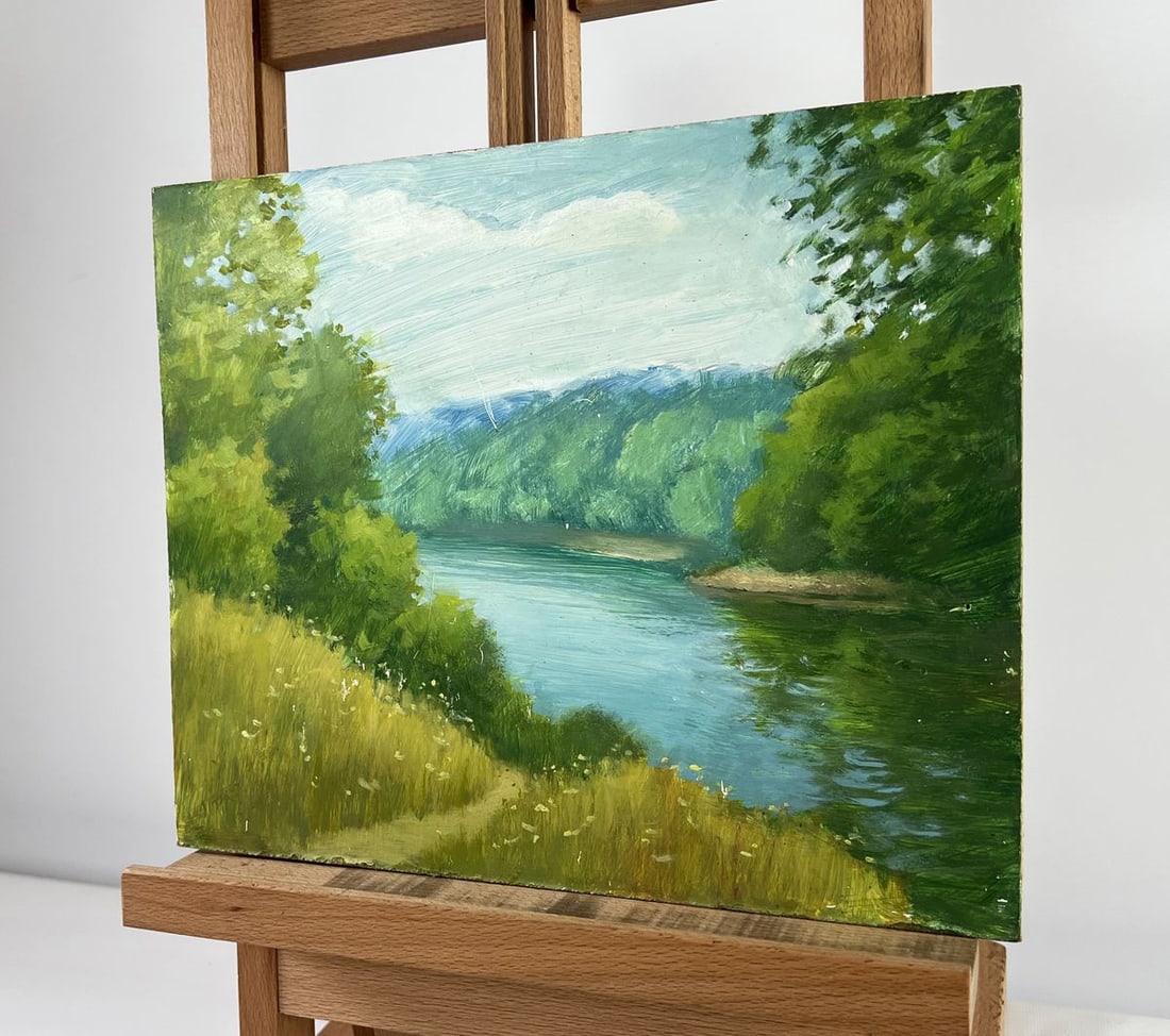 Oil painting Summer morning by the river Mykhailo Burdylo - 2