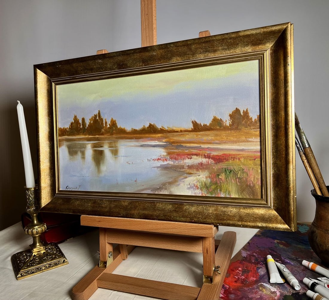Oil painting Evening by the river Tatyana Derdey - 2
